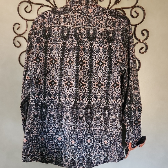 Women's Blue and Orange Patterned Top - Picture 4 of 7